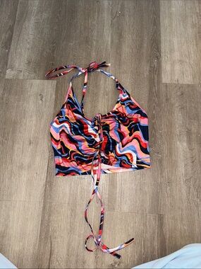 Halter Tie-Front Crop Top in Multicolor Swirl